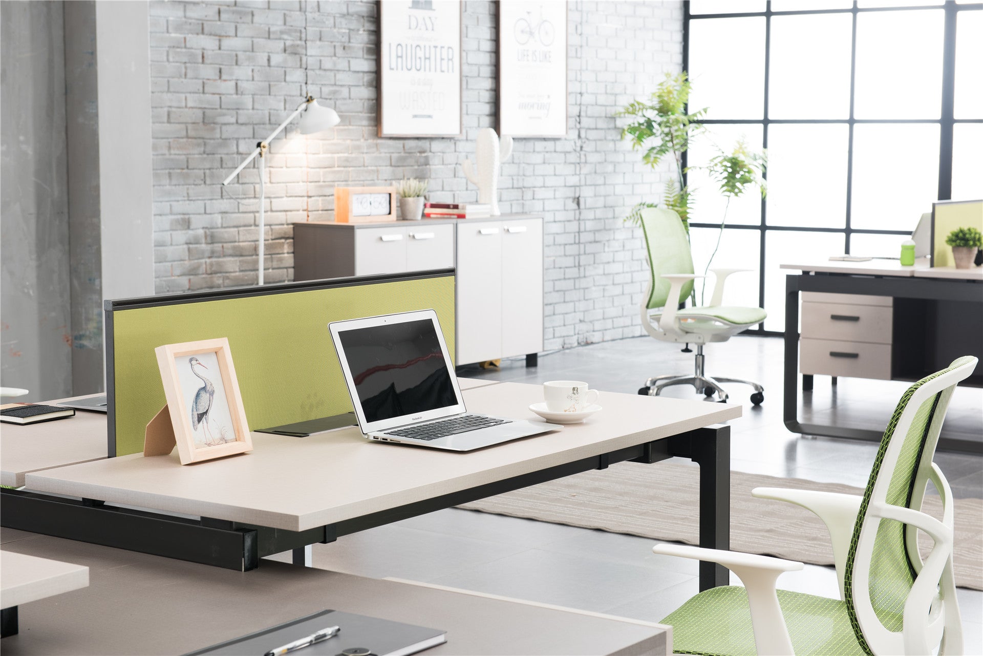 FT staff workstation desktop and privacy screen detail